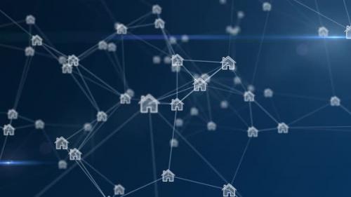 Videohive - Plexus silhouettes of houses connected to big network and rotate on a blue background. - 35633078