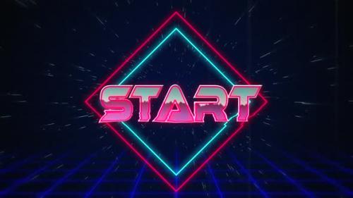 Videohive - Retro Start text glitching over blue and red squares 4k - 35623126