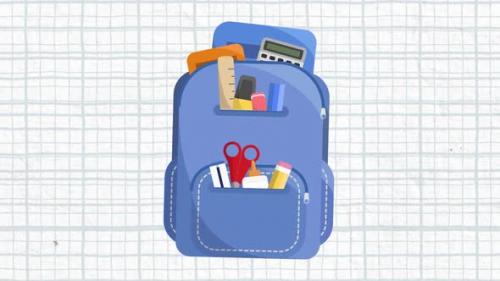 Videohive - Animation of a school bag with a blue grid on a white background - 35624334