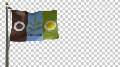 Videohive - Fresno City Flag (California, USA) on Flagpole with Alpha Channel - 4K - 35621594