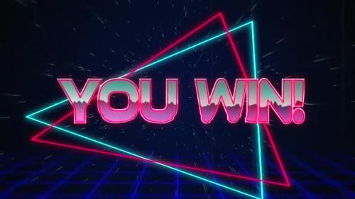 Videohive - Retro You Win text glitching over blue and red triangles on white hyperspace effect - 35623561