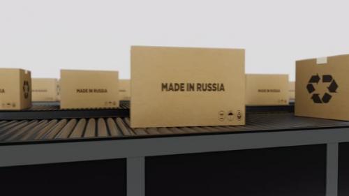 Videohive - Boxes with MADE IN Russia Text on Conveyor - 35590686