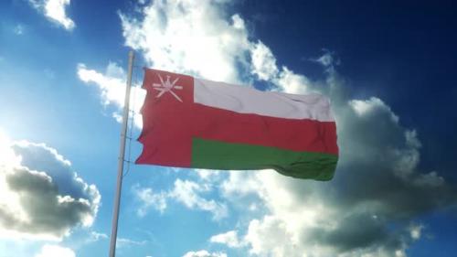 Videohive - Flag of Oman Waving at Wind Against Beautiful Blue Sky - 35603379