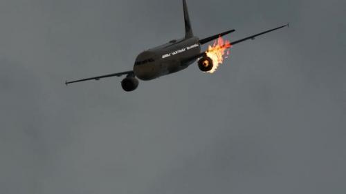 Videohive - Passenger Plane With Engine Burning Down - 35576970