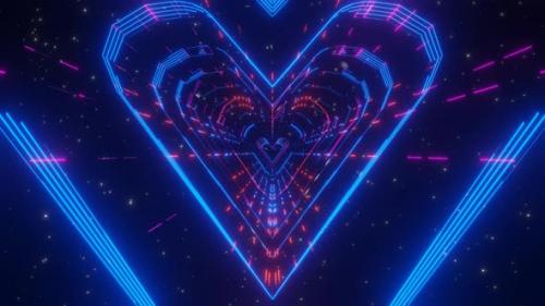 Videohive - 3d Render Abstraction in the Form of Multicolored Neon Hearts in Infinity - 35578806