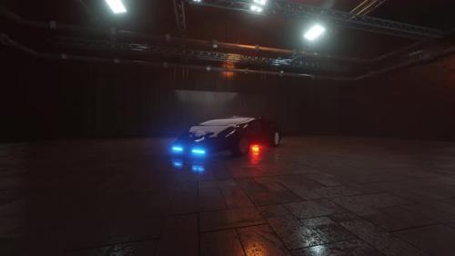 Videohive - 3D rendered animation of futuristic sports car in a dark garage - 35581735