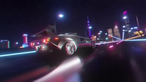 Videohive - Highway To Town - 80s Retrowave Outrun Background - 35618325