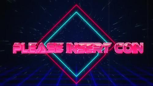 Videohive - Retro Please Insert Coin text glitching over blue and red squares on white hyperspace effect - 35623557