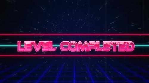 Videohive - Retro Level Completed text glitching over blue and red lines on white hyperspace effect - 35623468