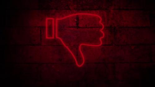 Videohive - Thumbs down neon sign on brick wall 4k - 35623579