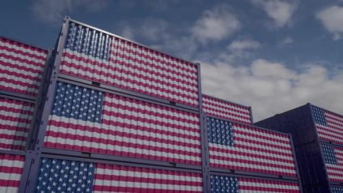 Videohive - USA Flag Containers are Located at the Container Terminal - 35637010