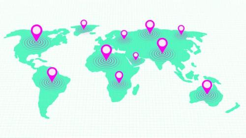 Videohive - Cyan Color World Map Location Tracking Animated On White Background - 35812425