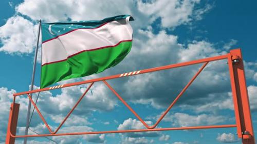 Videohive - Flag of Uzbekistan and Swing Arm Barrier - 35813545