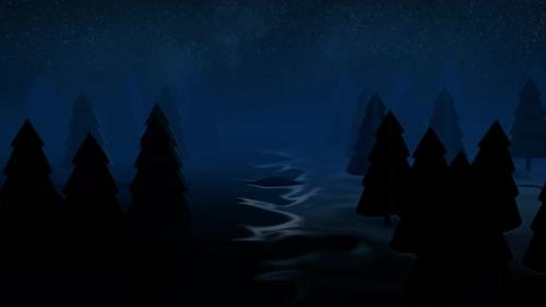 Videohive - Dark silhouettes of coniferous trees against the night sky - 35824694