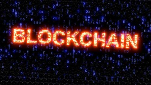 Videohive - Blockchain technology concept. The inscription is laid out on an abstract background of hexagons. - 35825787