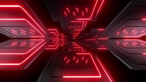 Videohive - 4k Red Abstract Neon Striped Tunnel - 35825921