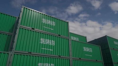 Videohive - Saudi Arabia Flag Containers are Located at the Container Terminal - 35807589