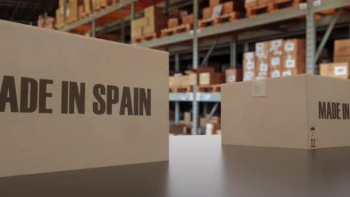 Videohive - Boxes with MADE IN SPAIN Text on Conveyor - 35765276