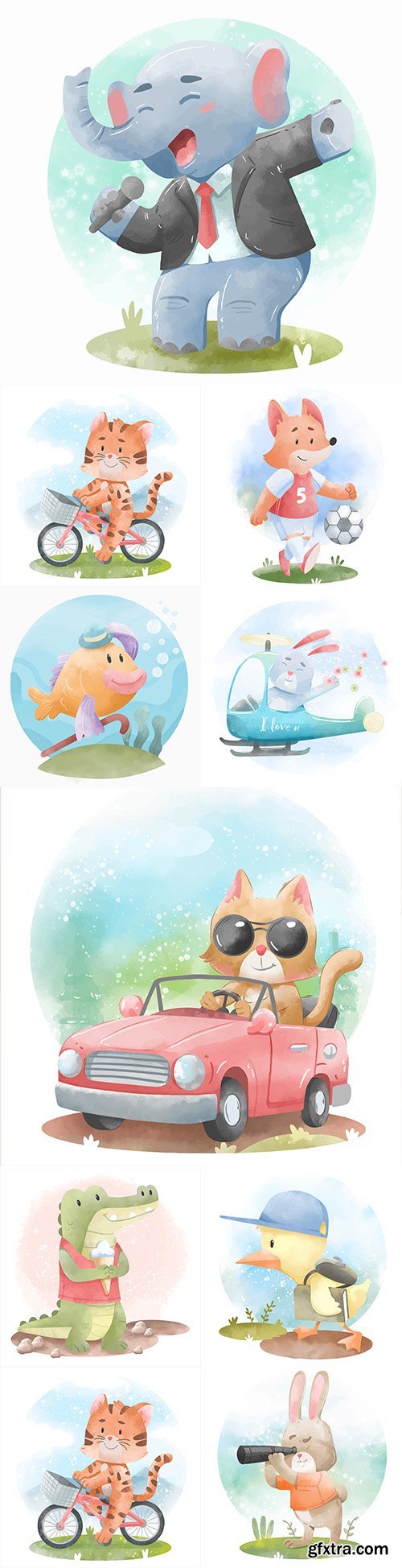 Cute cartoon animals’ watercolor illustrations 6