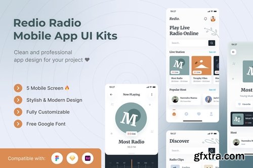 Redio Radio Mobile App UI Kits Template