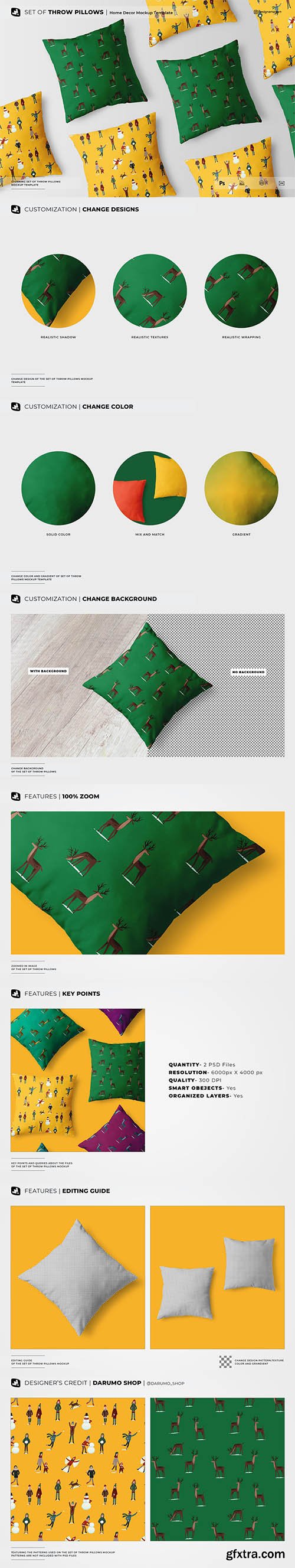 CreativeMarket - Set Of Throw Pillows Mockup 6806636