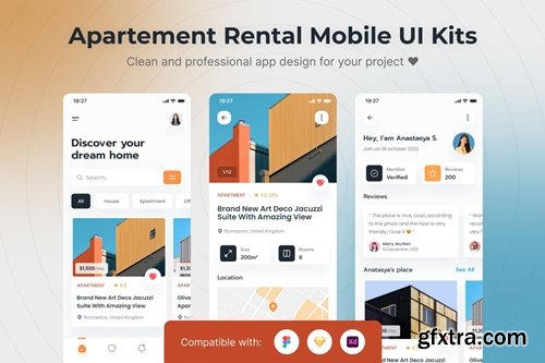 Apartments Rental Mobile App UI Kits Template