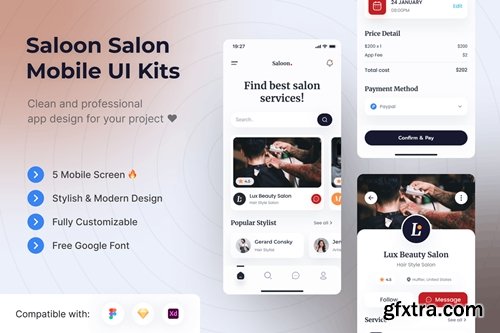 Saloon Salon Mobile App UI Kits Template