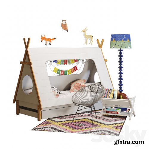 Domayne tee pee-bed with crate & barrel decor