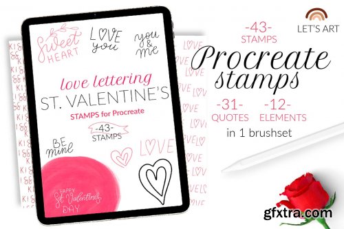 Valentine\'s Day Lettering Procreate stamps