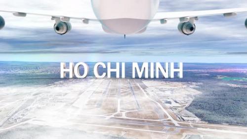 Videohive - Commercial Airplane Over Clouds Arriving City Ho Chi Minh - 36050837