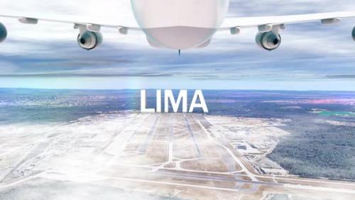 Videohive - Commercial Airplane Over Clouds Arriving City Lima - 36050839