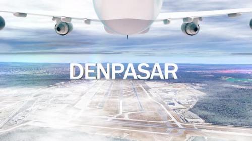 Videohive - Commercial Airplane Over Clouds Arriving City Denpasar - 36050847