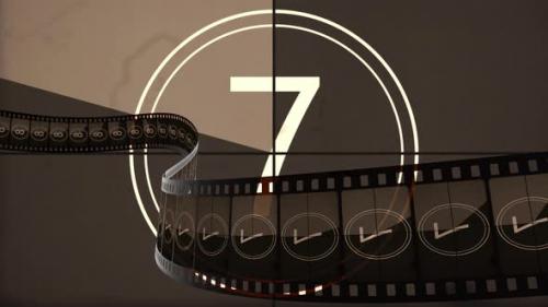 Videohive - Animated film rolling against retro countdown movie for filmmaking introduction - 34325517