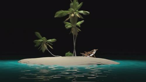 Videohive - Tropical island with palm trees and a sun lounger in the sea - 34352896