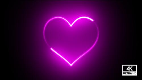 Videohive - Pink Neon Lights Heart And Flickering Glow Background 4K Footage V4 - 36076910