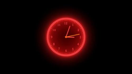 Videohive - Red Neon Clock Isolated Animated On Black Background - 36076990