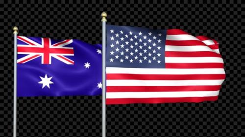 Videohive - Australia And United States Two Countries Flags Waving - 36080423