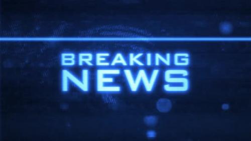 Videohive - Glowing Blue BREAKING NEWS Digital Bulletin Screen with Glitches and Distortion - 36066659