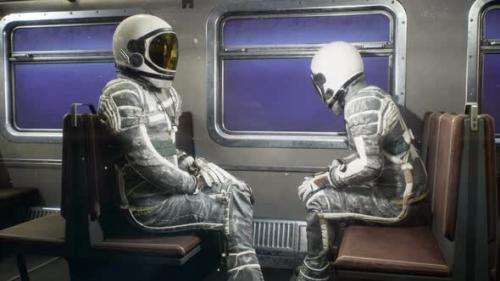 Videohive - Astronauts Fly On A Space Train - 35918413