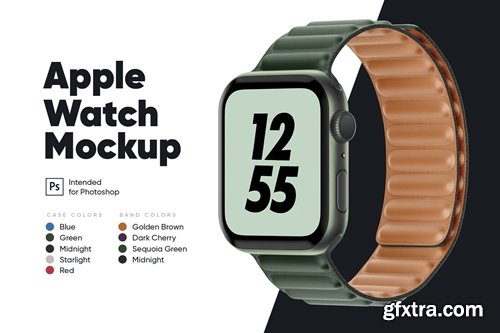 Apple Watch 7 with Leather Link Mockup