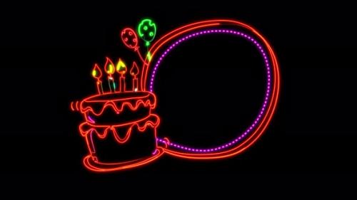 Videohive - Abstract seamless Happy Birthday 4K video animation. Video animation of glowing neon - 36244552