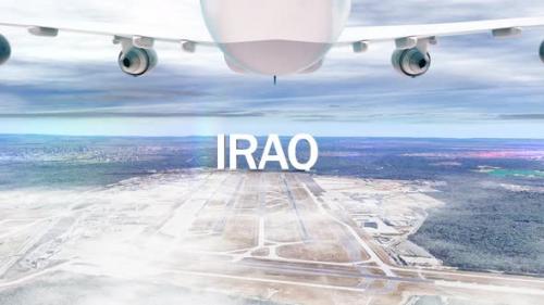 Videohive - Commercial Airplane Over Clouds Arriving Country Iraq - 36254058