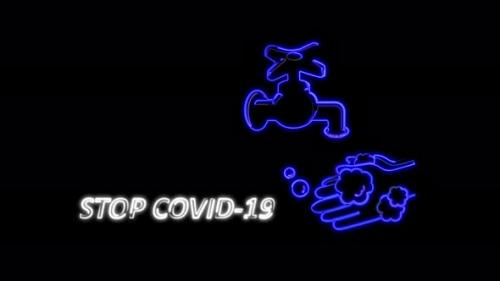 Videohive - Abstract seamless Stop Coronavirus hand wrinkling. video animation. Video animation of glowing neon - 36244318