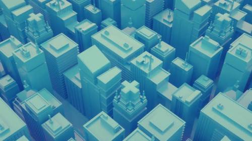 Videohive - Flying Above Skyscraper Roofs in Large City Synthwave Style - 36274818
