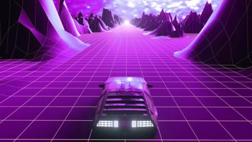 Videohive - Retrowave 80s Style Scifi Car Background - 36274872
