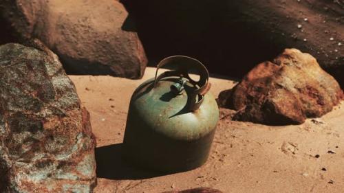 Videohive - Old Cooking Gas Cylinder on Sand Beach - 36336681