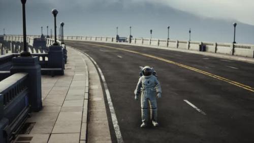 Videohive - Astronaut in Space Suit on the Road Bridge - 36337069