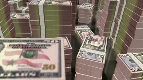 Videohive - 3d flight over the Dollar money banknote packs loop - 36383999