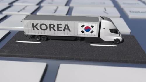 Videohive - Truck with Flag of Korea Moves on the Keyboard Key - 36407105