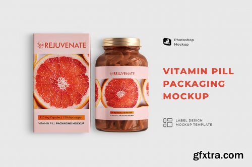 CreativeMarket - Glossy Vitamin Pill Packaging Mockup 6913789
